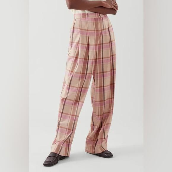NWT COS Pleated Wide-Leg Checked Trousers Women's 12 - Picture 10 of 10